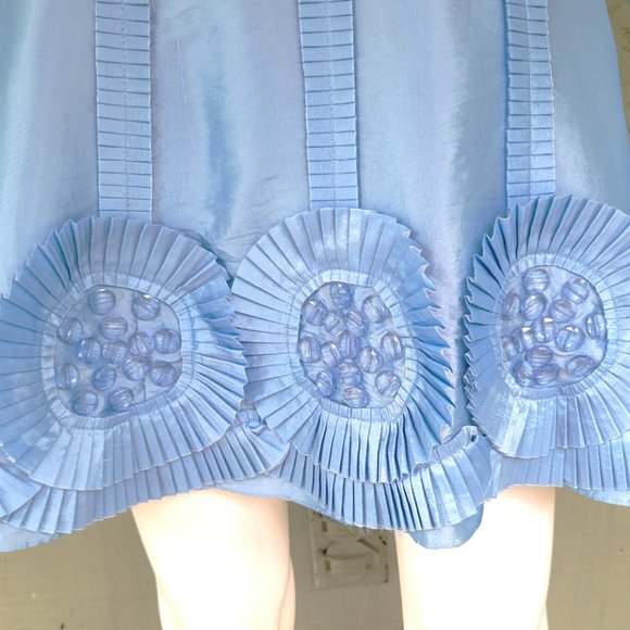 NWT BASIX II Pale Blue Taffeta Rosette Dress 2 - Picture 4 of 6